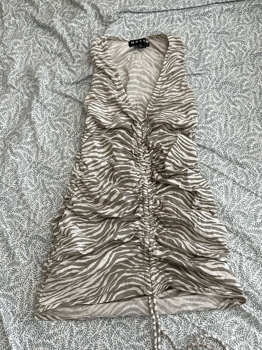 Motel Rocks Beige Zebra-Print Ruched Mini Dress